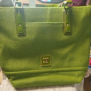 SARAH VIOLET Woven Canvas & Patent Large Seagrove Tote Green Purse Bag